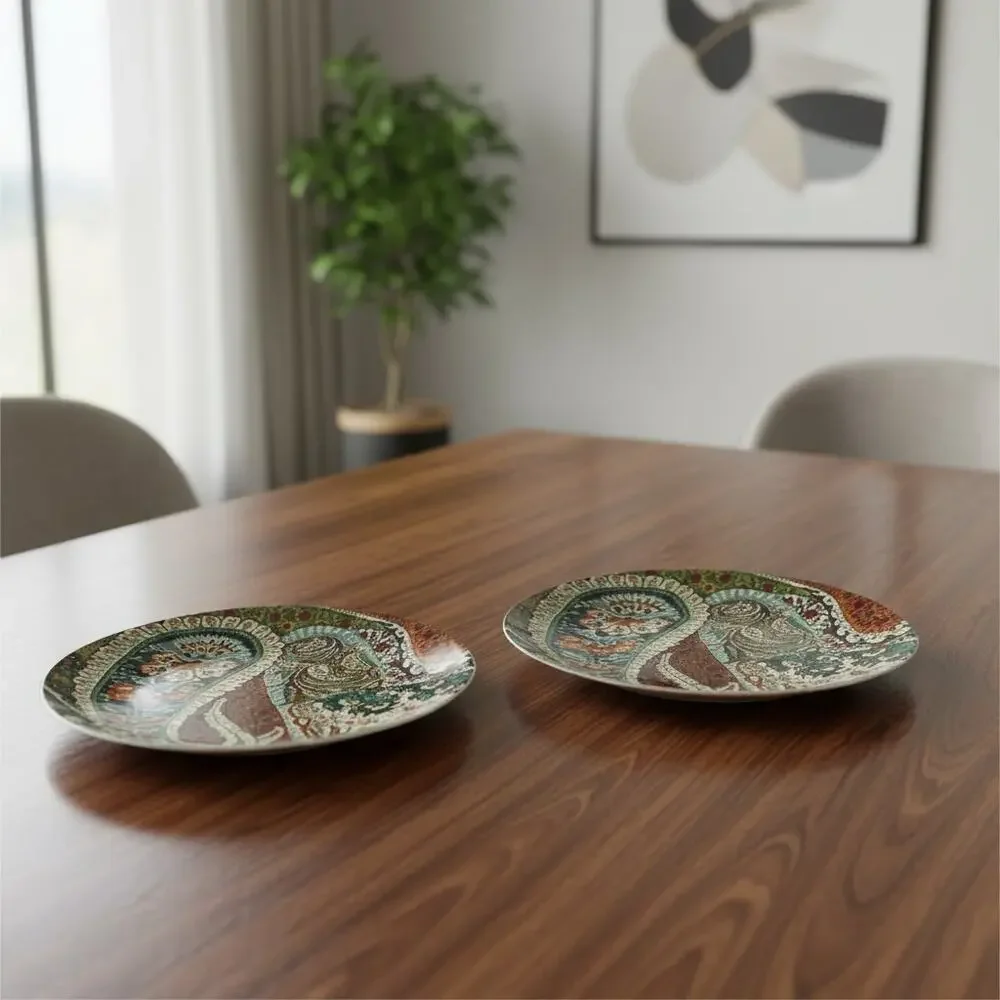 Set of 2 Pottery Barn Zia Paisley Pattern Plates NWT Retro‎ Boho Eclectic 8.75